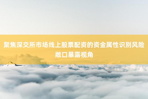 聚焦深交所市场线上股票配资的资金属性识别风险敞口暴露视角