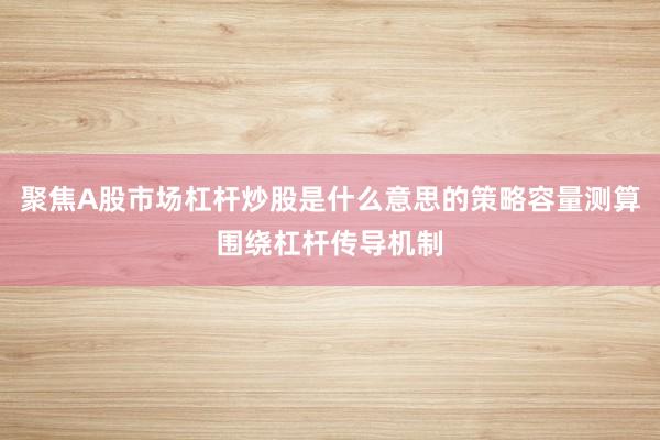 聚焦A股市场杠杆炒股是什么意思的策略容量测算围绕杠杆传导机制