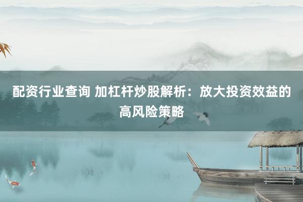 配资行业查询 加杠杆炒股解析：放大投资效益的高风险策略