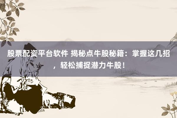 股票配资平台软件 揭秘点牛股秘籍：掌握这几招，轻松捕捉潜力牛股！